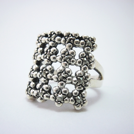 Large Square "Quilt" Marcasite Ring - Click Image to Close